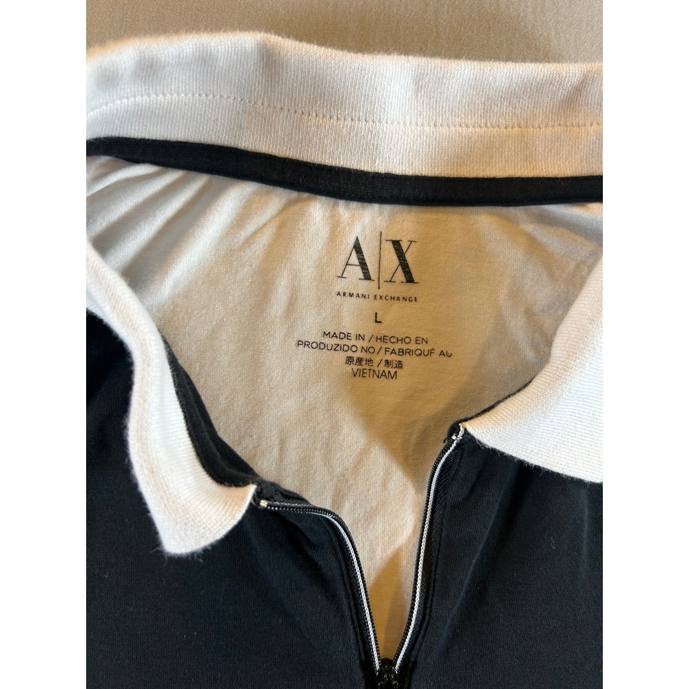 Armani Exchange Mens Colorblock Quarter Zip Polo Shirt Black White Logo Large - Picture 2 of 10